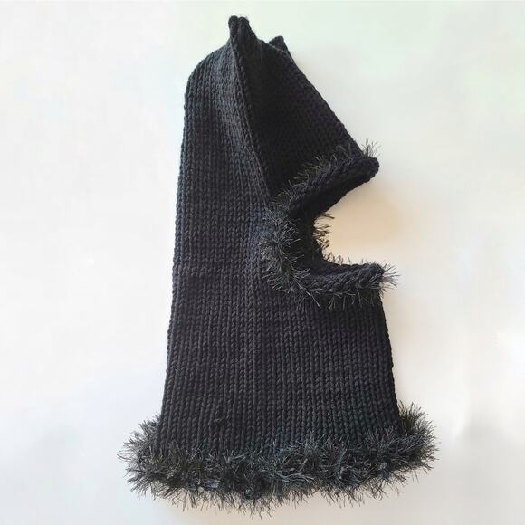 Black Cat Fairy Grunge Fuzzy Knitted Handmade Balaclava Winter Hat - Picture 6 of 8